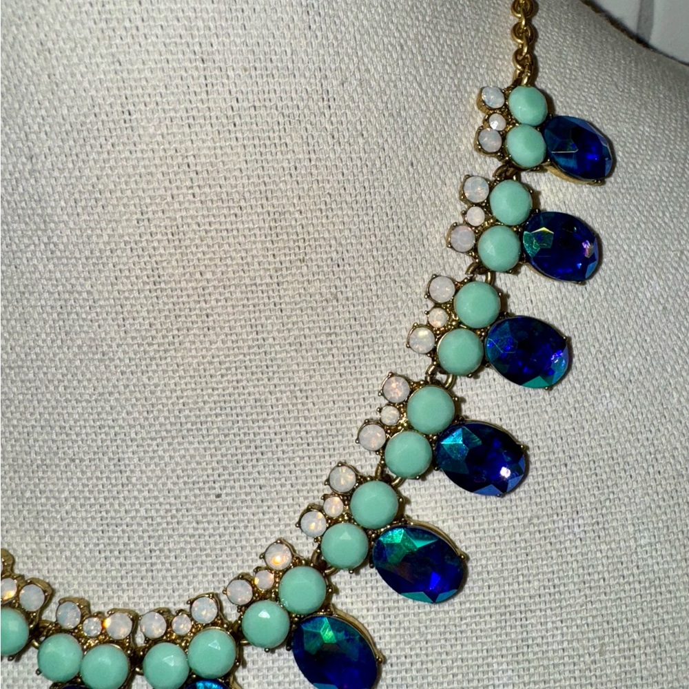 J.CREW Aurora Borealis Rhinestone Gold-tone Necklace w/aqua & iridescent accents - Picture 2 of 6